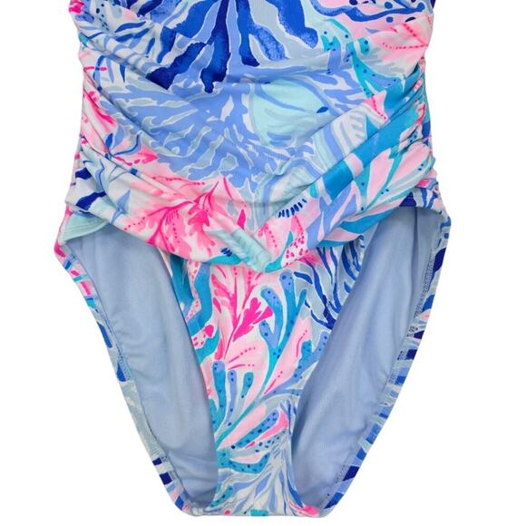Lilly Pulitzer Flamenco One Piece bathing Suit Periwinkle Purple Fan Sea Pants - Picture 7 of 13